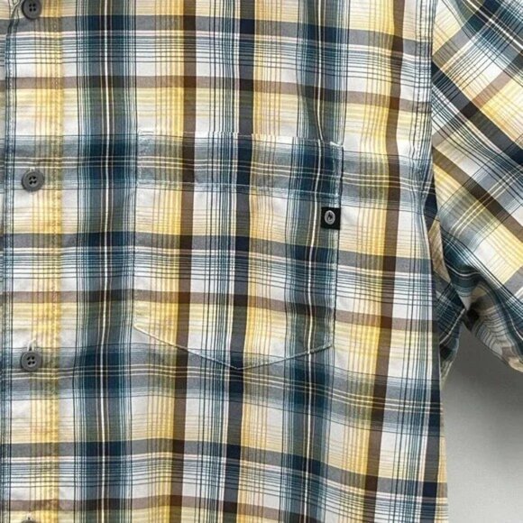 Marmot Plaid Short Sleeve Button Up Shirt Men’s L Yellow‎ Blue - Picture 9 of 10